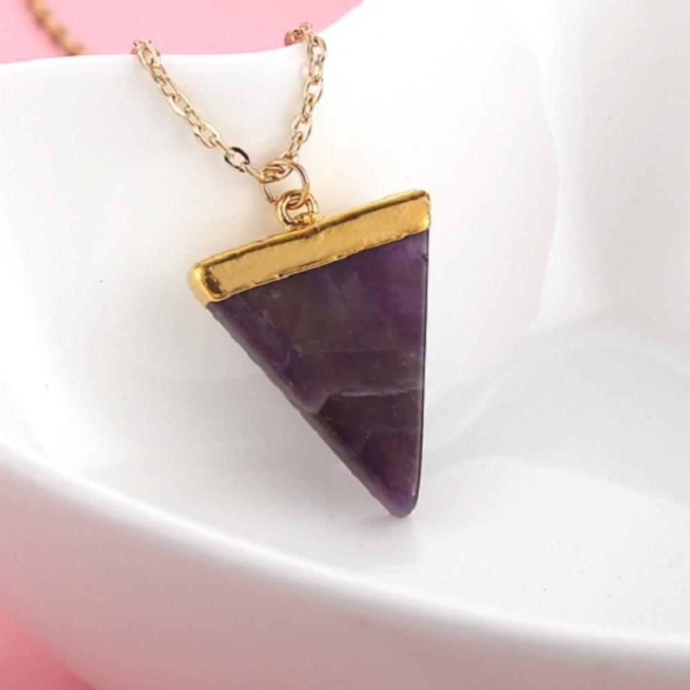 Triangle Stone Pendant Chain Necklace - Picture 4 of 5